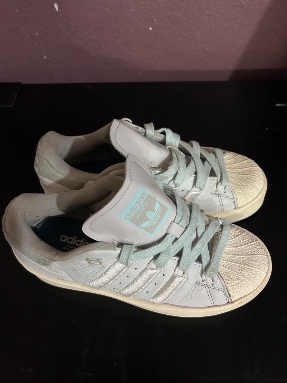 adidas White and Mint Low-Top Sneakers